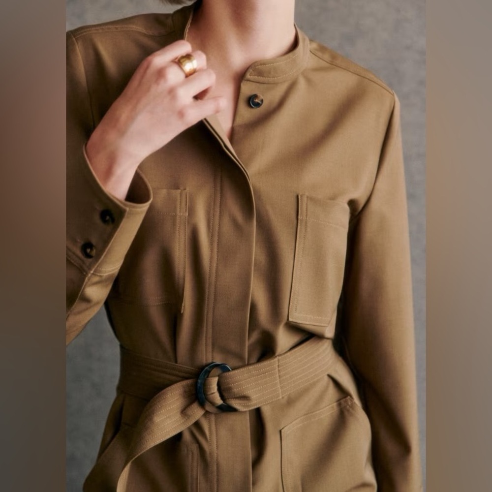 Sezane Edith Jumpsuit Beige Camel Tall Sz. Fr. 40/ UK- 12/ US- 8 - Picture 3 of 9